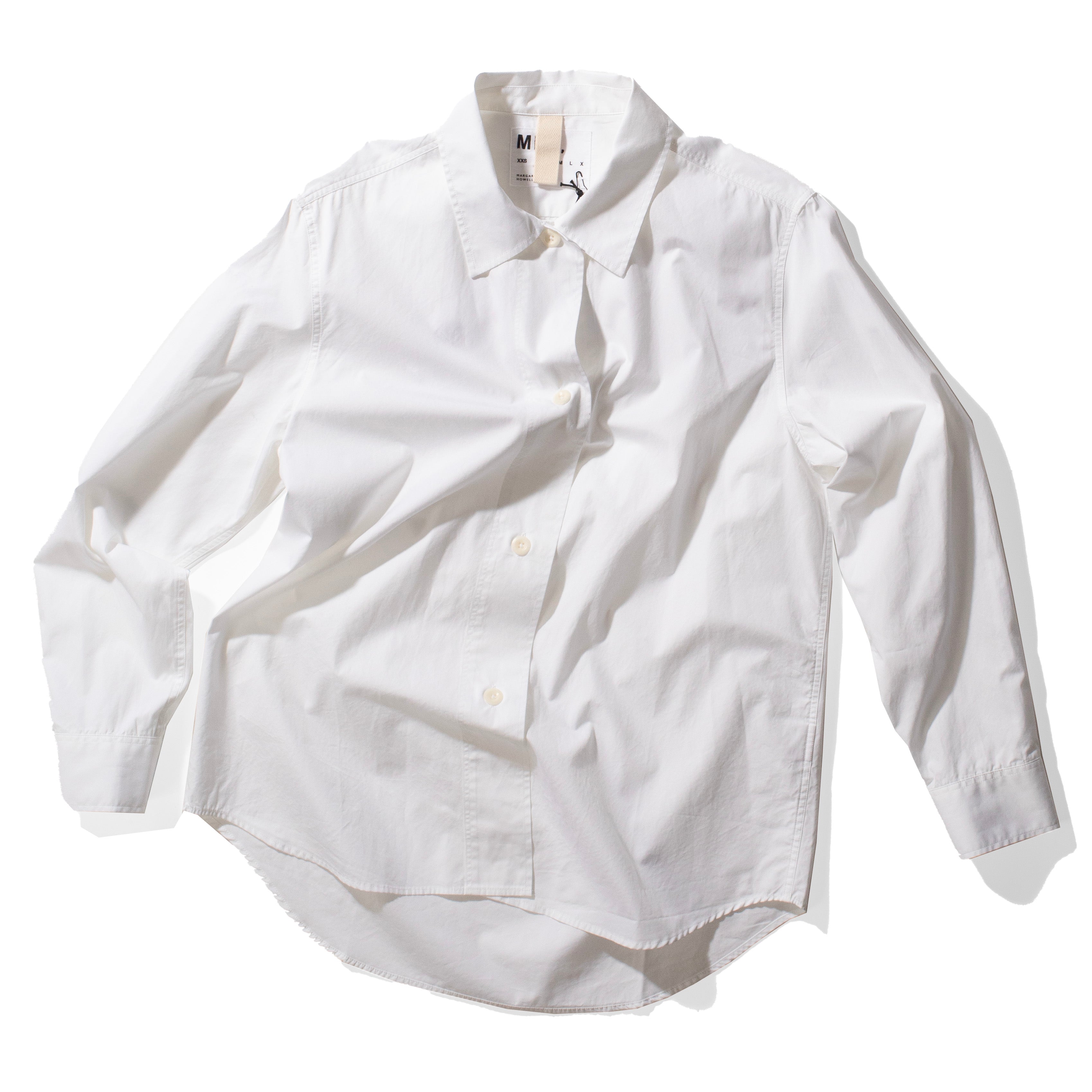 MHL. Longline Shirt in White Compact Cotton Poplin – JUDITH