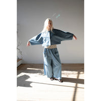 Kaarem Sponge Cropped Boxy Denim Jacket in Light Blue