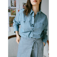 Proche Apron Wrap Capri Shorts in Chambray