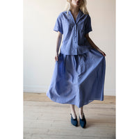 Apiece Apart Valenti Button Up in Microstripe Blue & Cream