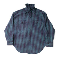 Kasmaria Oversized Shirt with Ruffle Neck and Tie in Blue Windowpane Check