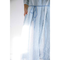 Pas de Calais Blue Shirring Stripe Dress in Off White
