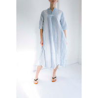 Pas de Calais Blue Shirring Stripe Dress in Off White