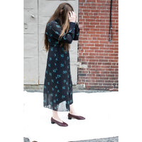 Auralee Printed Airy Silk Georgette Dress in Ink Blue