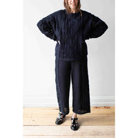 Black Crane Cable Summer Knit Top in Dark Navy