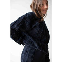 Black Crane Cable Summer Knit Top in Dark Navy