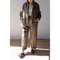 Black Crane Crinkled Wide Trousers in Mud
