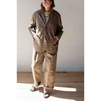 Black Crane Crinkled Wide Trousers in Mud