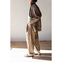 Black Crane Crinkled Wide Trousers in Mud