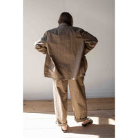 Black Crane Crinkled Wide Trousers in Mud