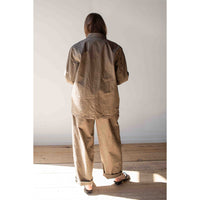 Black Crane Crinkled Wide Trousers in Mud