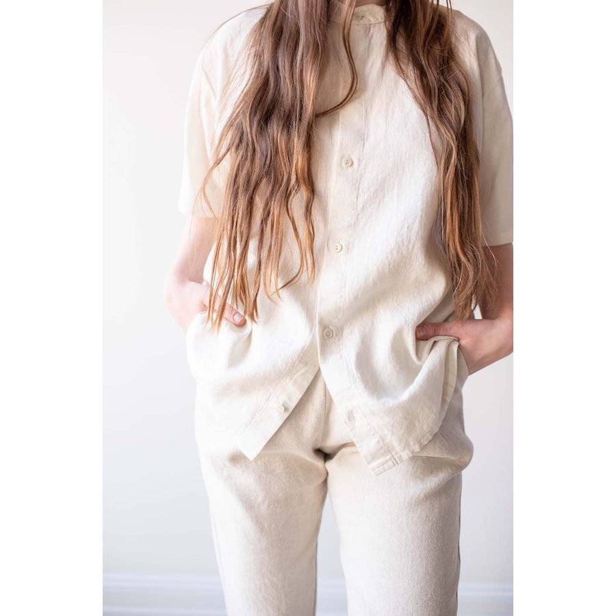 Evam Eva Linen Cotton Tuck Pants in Flax