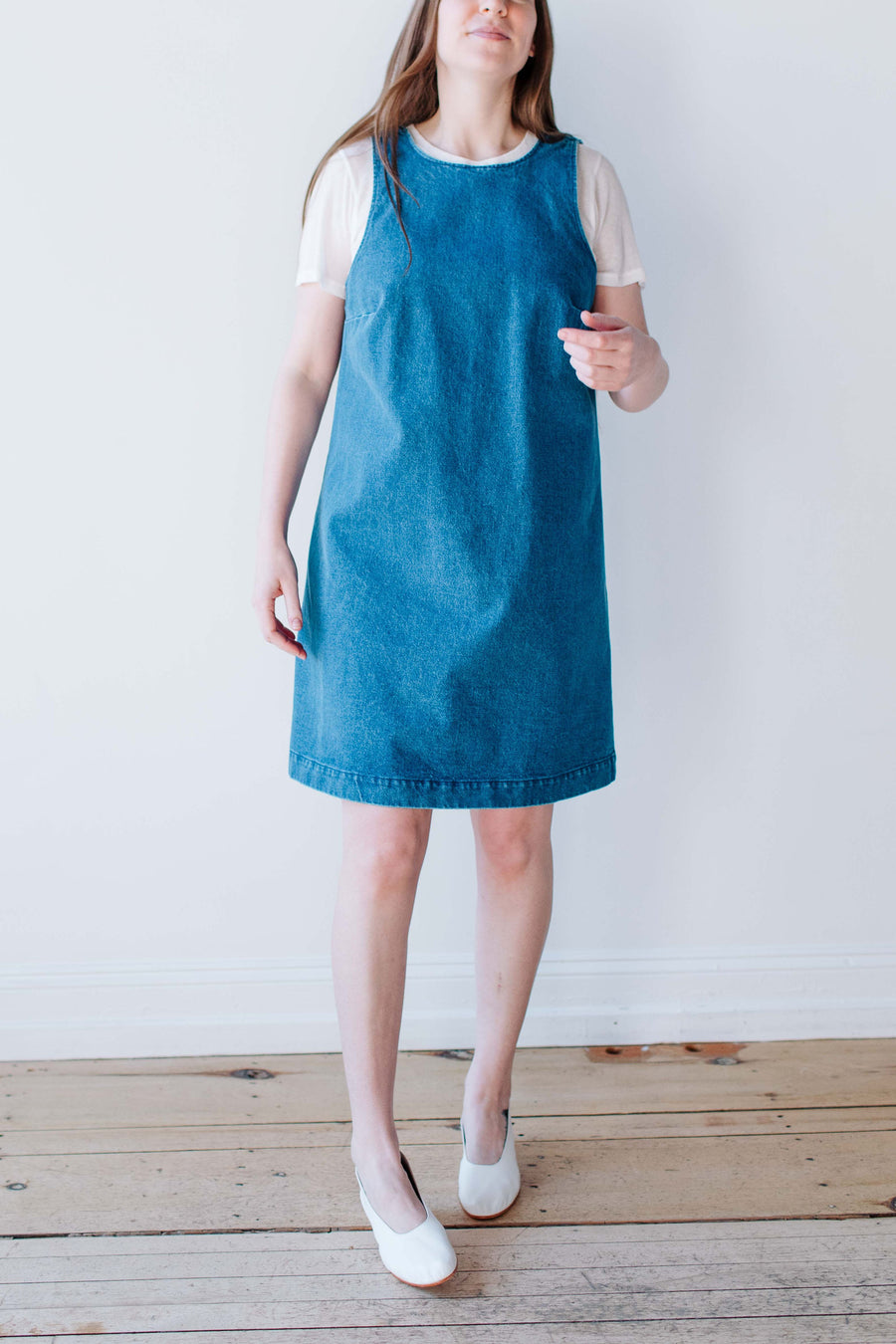 Carleen Scallop-Back Mini Dress in Sundance Denim