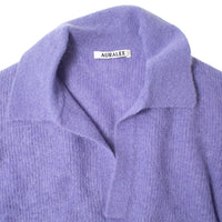 Auralee Baby Suri Alpaca Sheer Knit Skipper Polo in Purple