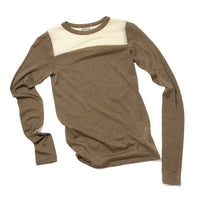 Auralee Fluffy Cashmere Nylon Contrast Tee in Brown x Light Yellow