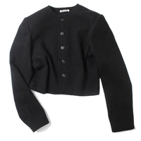 Auralee Heavily Fulled Wool Cotton Collarless Jacket in Black