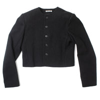 Auralee Heavily Fulled Wool Cotton Collarless Jacket in Black