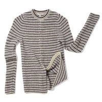 Auralee Shetland Wool Cashmere Cardigan in Lime Purple Stripe