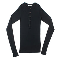 Auralee Wool Silk Soft Rib Henley in Black