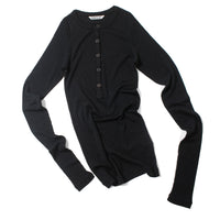 Auralee Wool Silk Soft Rib Henley in Black