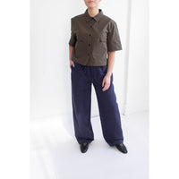 MHL. Cropped Uniform Shirt in Umber Sanded Cotton Poplin