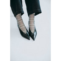 Hansel from Basel Tulle Mix Stripe Sheer Crew in Black