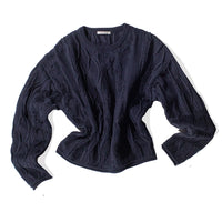 Black Crane Cable Summer Knit Top in Dark Navy