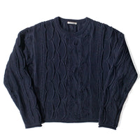 Black Crane Cable Summer Knit Top in Dark Navy