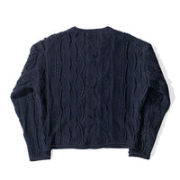 Black Crane Cable Summer Knit Top in Dark Navy