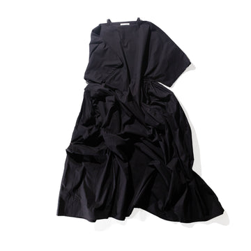 Black Crane Star Neck Dress in Black Poplin