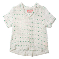 Carleen Nancy Button Waist Shirt in Green/White Curtain Fabric