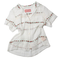 Carleen Nancy Button Waist Shirt in in Red/Green Curtain Fabric