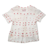 Carleen Nancy Button Waist Shirt in Red/White Curtain Fabric