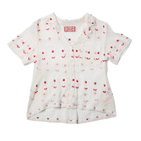 Carleen Nancy Button Waist Shirt in Red/White Curtain Fabric