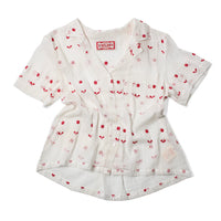 Carleen Nancy Button Waist Shirt in Red/White Curtain Fabric