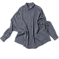 Grei Oversized IO Shirt in Wide Ripple Stripe Blue Mix