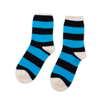 Hansel from Basel Wide Stripe Cashmere Crew in Blue