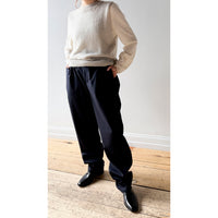 Margaret Howell Relaxed Crop Trousers in Navy Brushed Wool Twill