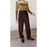Auralee Fluffy Cashmere Nylon Contrast Tee in Brown x Light Yellow