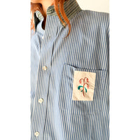 PROCHE x Cabine Floral Stamp Upcycled Shirt in Blue