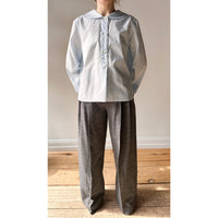 Margaret Howell Petal Collar Shirt in Pale Blue Washed Cotton