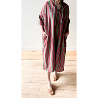 Ichi Antiquities Jacquard Stripe Woven Dress in Khaki x Pink