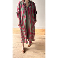 Ichi Antiquities Jacquard Stripe Woven Dress in Khaki x Pink