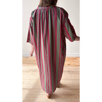 Ichi Antiquities Jacquard Stripe Woven Dress in Khaki x Pink