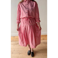 Kasmaria Pleated Skirt with Side Seam Pockets in Gingham Cotton Poplin