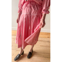 Kasmaria Pleated Skirt with Side Seam Pockets in Gingham Cotton Poplin