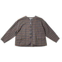 Ichi Antiquités Gingham Check Jacket in Khaki x Charcoal