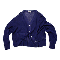 Ichi Antiquités Japan Whole Garment Knit Cardigan in Navy Cotton Linen