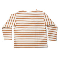 Ichi Antiquités Undyed Stripe Cotton Pullover in Natural x Camel