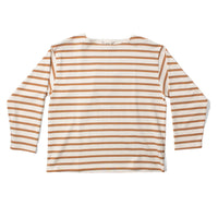 Ichi Antiquités Undyed Stripe Cotton Pullover in Natural x Camel